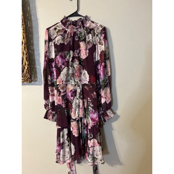 Alex Marie 14 Burgundy Plum Gray Long Sleeve Dress Stretch Career Church NEW - Picture 11 of 16